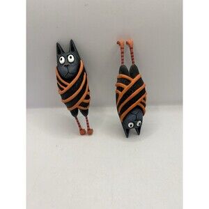 Patience Brewster Set Of 2 Beatrice Bat Ornaments Black Orange Striped Glitter